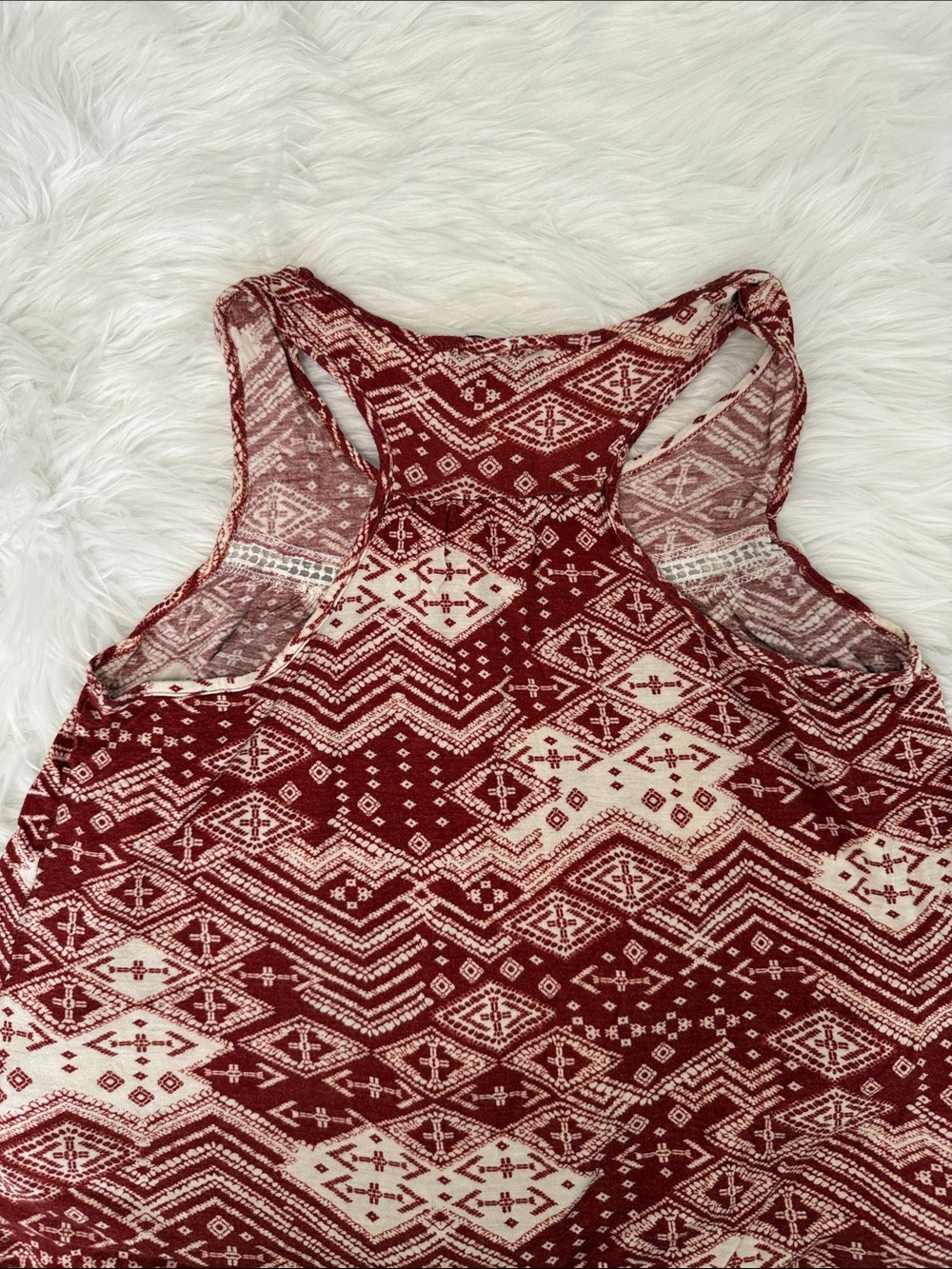 Annabelle USA Boho Tank Top Women’s Large Red Cream Geometric Lace Trim Flowy - Picture 5 of 6